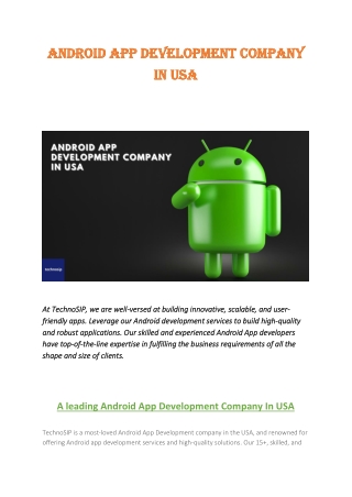 Android App development Company In USA - Technosip