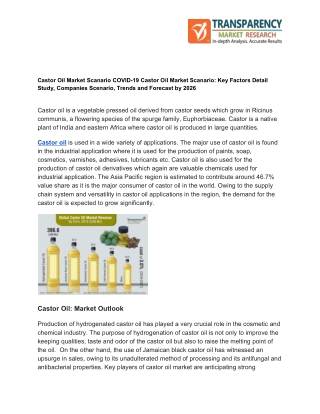 Castor Oil Market Scanario to Register Unwavering Industry Growth During in Global by 2026