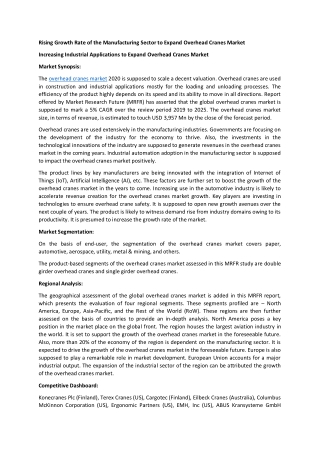 Rising Growth Rate of the Manufacturing Sector to Expand Overhead Cranes Market