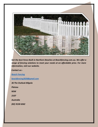 Get Fence Built Northern Beaches | Beach Fencing