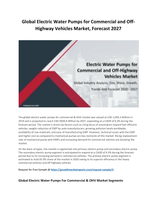 Global Electric Water Pumps for Commercial and Off-Highway Vehicles Market, Forecast 2027