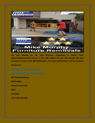 Best Removalist Companies Perth | Mike Murphy Removals