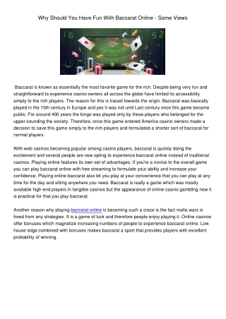 WhyS hould You Have Fun With Baccarat Online- Some Views