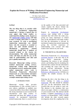 Process of writing a mechanical engineering manuscript and publication procedures- Tutors India