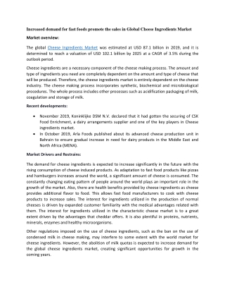 Cheese Ingredients Market Growth and Forecast to 2025