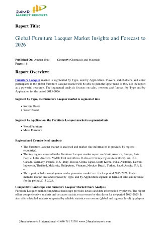 Furniture Lacquer Market Insights and Forecast to 2026