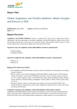 Asphaltene and Paraffin Inhibitors Market Insights and Forecast to 2026