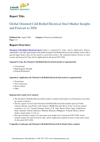 Oriented Cold Rolled Electrical Steel Market Insights and Forecast to 2026