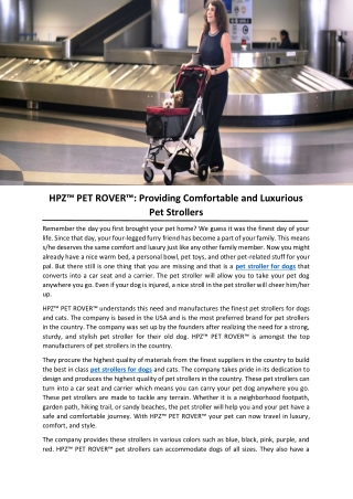HPZ™ PET ROVER™: Providing Comfortable and Luxurious Pet Strollers