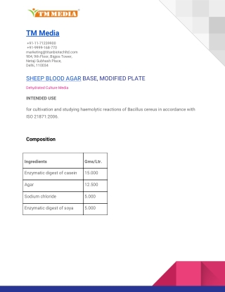 SHEEP BLOOD AGAR BASE, MODIFIED PLATE