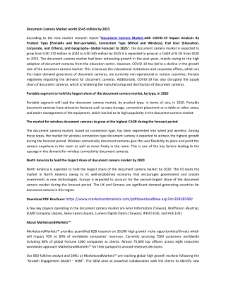Document Camera Market by Product Type, Connection Type, End User   | COVID-19 Impact Analysis | MarketsandMarkets