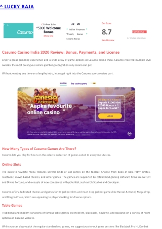 Casumo Casino India 2020 Review: Bonus, Payments, and License