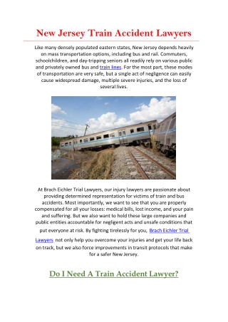 Roseland Train Accident Lawyers - Brach Eichler Trial Lawyers 