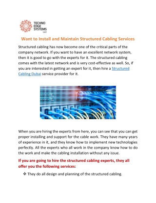 How to Install and Maintain Structured Cabling Services?