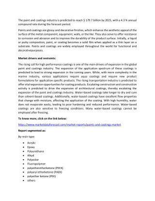 Paints and Coatings Market Size, Share, Trends & Growth