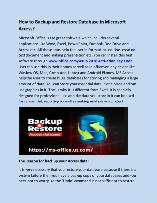 How to Backup and Restore Database in Microsoft Access?