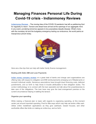 Managing Finances Personal Life During Covid-19 crisis - Indianmoney Reviews