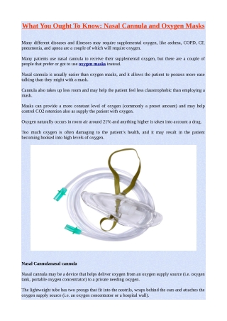 What you ought to Know: Nasal Cannula and Oxygen Masks