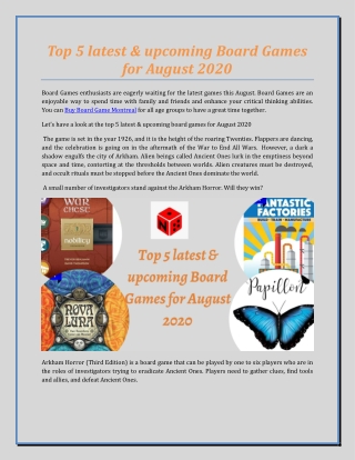 Top 5 latest & upcoming Board Games for August 2020