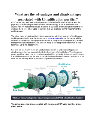 What are the advantages and disadvantages associated with Ultrafiltration purifier?