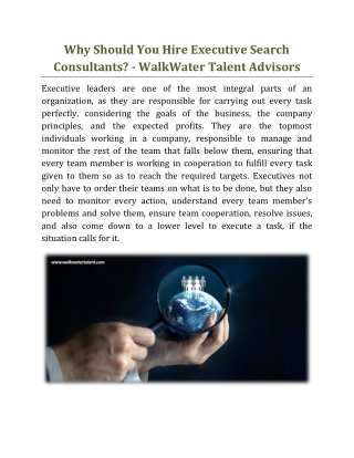 Why Should You Hire Executive Search Consultants - WalkWater Talent Advisors