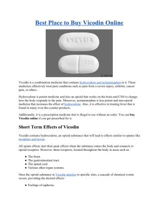 Best Place to Buy Vicodin Online