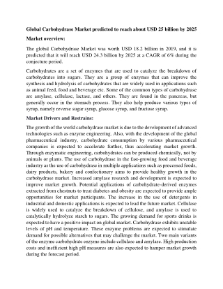 Global Carbohydrase Market Report 2020-2025