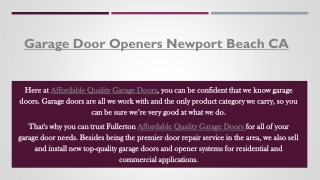 Garage Door Openers Newport Beach CA