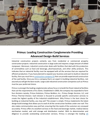 Primus: Leading Construction Conglomerate Providing Advanced Design-Build Services