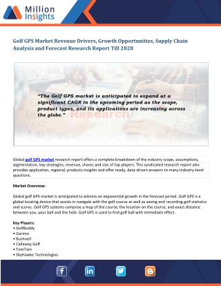 Golf GPS Market Demand, Trends, Business Opportunities, Application and Size Forecast