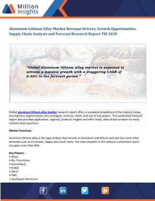 Aluminum Lithium Alloy Market Revenue Drivers, Business Challenges, Trends and Regional Outlook