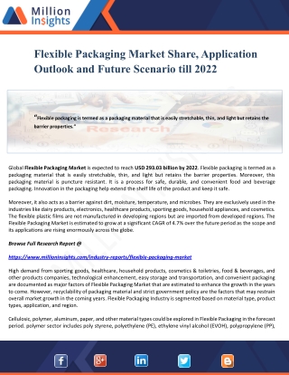 Flexible Packaging Market Share, Application Outlook and Future Scenario till 2022