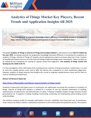 Analytics of Things Market Key Players, Recent Trends and Application Insights till 2025