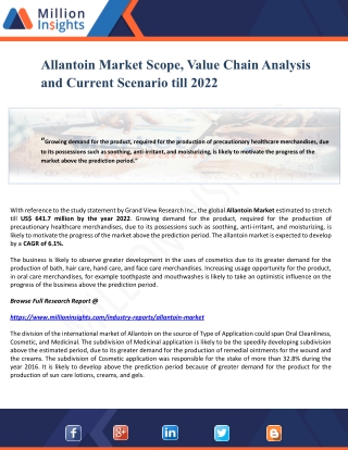 Allantoin Market Scope, Value Chain Analysis and Current Scenario till 2022
