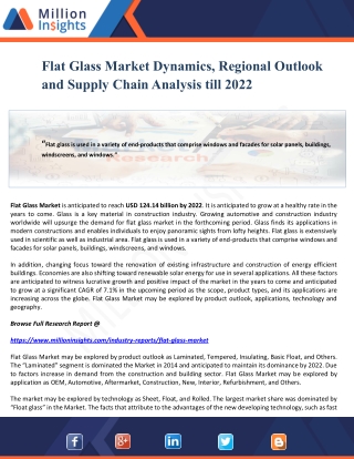 Flat Glass Market Dynamics, Regional Outlook and Supply Chain Analysis till 2022