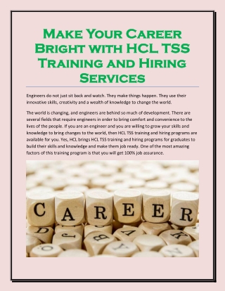 Make Your Career Bright with HCL TSS Training and Hiring Services