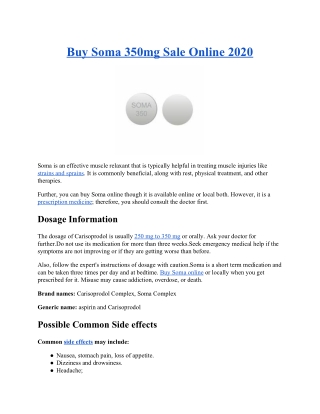 Buy Soma 350mg Sale Online 2020