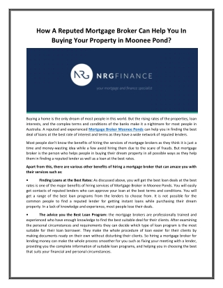 How A Reputed Mortgage Broker Can Help You In Buying Your Property in Moonee Pond