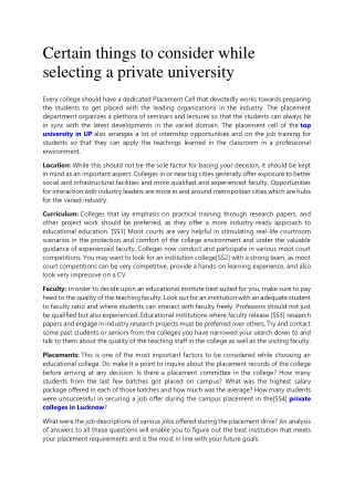 Certain things to consider while selecting a private university