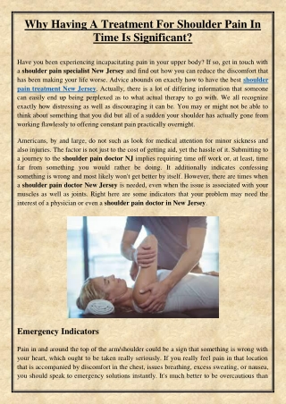 Why Having A Treatment For Shoulder Pain In Time Is Significant?