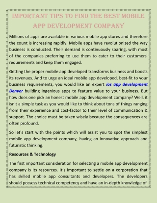 Important Tips To Find The Best Mobile App Development Company