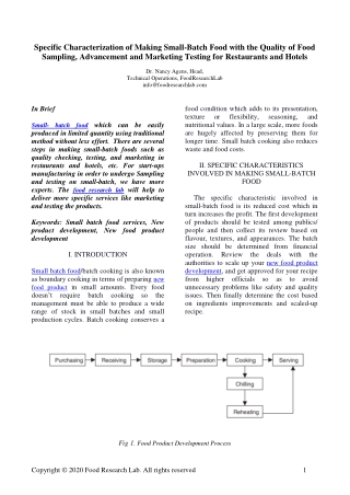 Specific characterization of making small-batch food with the quality of food sampling, advancement and marketing testin