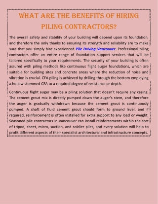 What Are The Benefits Of Hiring Piling Contractors?