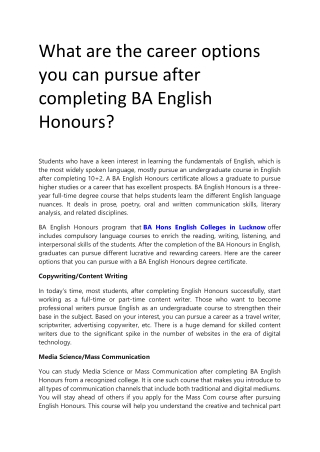 What are the career options you can pursue after completing BA English Honours?