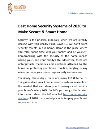 Best Home Security Systems of 2020 to Make Secure & Smart Home