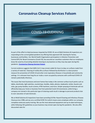 Coronavirus Cleanup Services Folsom