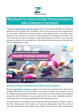 Why Should You Choose the Best Pharma Company in India To Become A Franchisee?