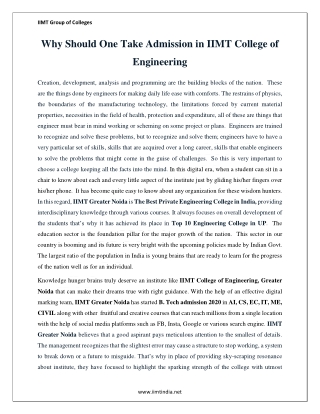 Why Should One Take Admission in IIMT College of Engineering