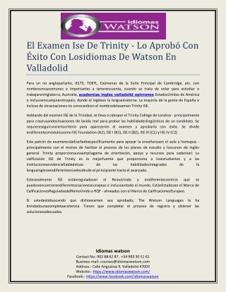 El Examen Ise De Trinity - Lo Aprobó Con Éxito Con Losidiomas De Watson En Valladolid