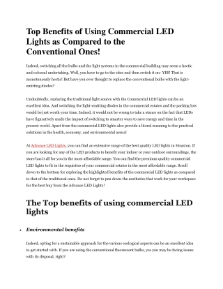 Top Benefits of Using Commercial LED Lights as Compared to the Conventional Ones!